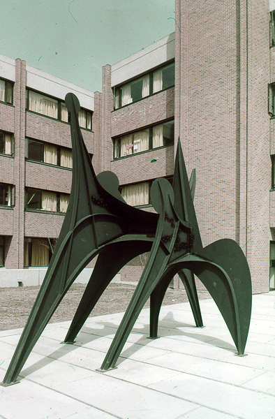 Archival image of large metal abstract sculpture.