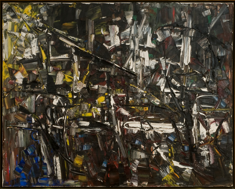 Classic Riopelle painting in dark colours.