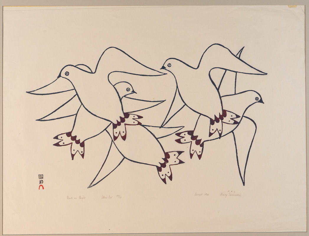 Line drawing of birds flying.