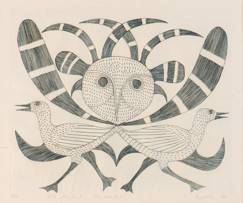 Three birds in symmetrical composition.