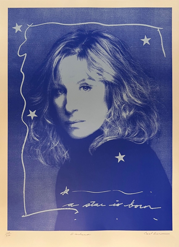 Portriat of Barbra Streisand in blue.
